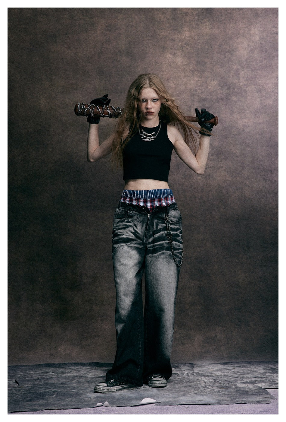 Retro Distressed Wide-Leg Jeans