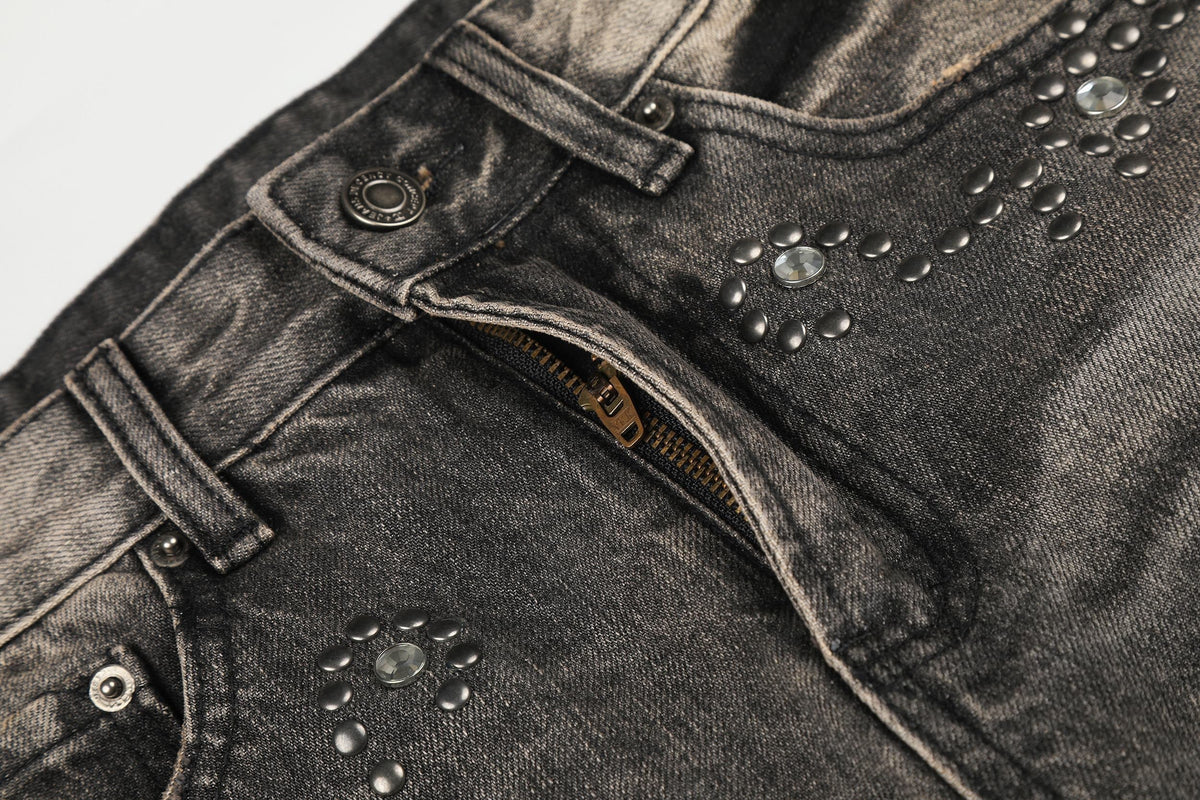 Madxmarx Rhinestone Washed Wide-Leg Jeans