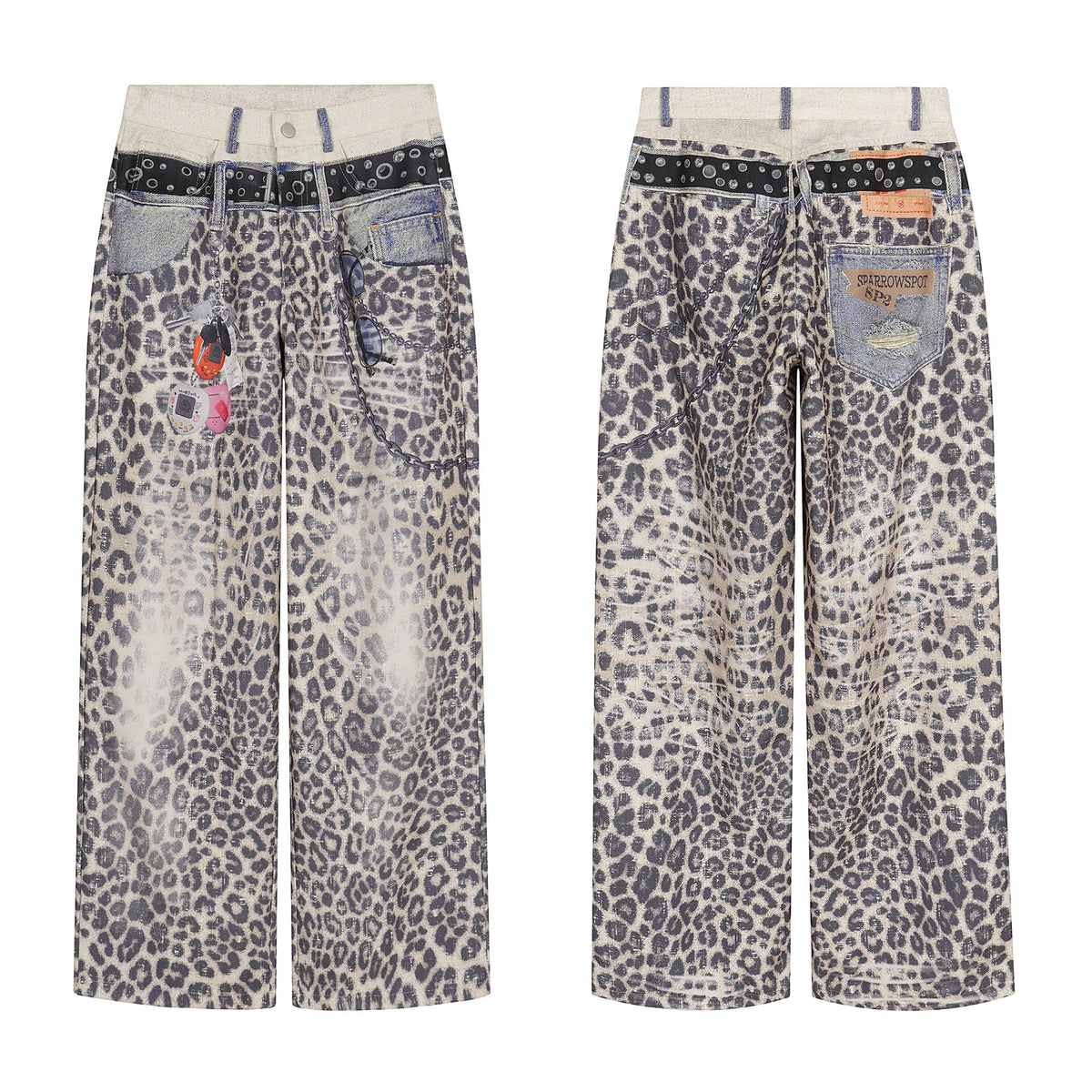 Pantalon en résille à patchwork léopard Madxmarx