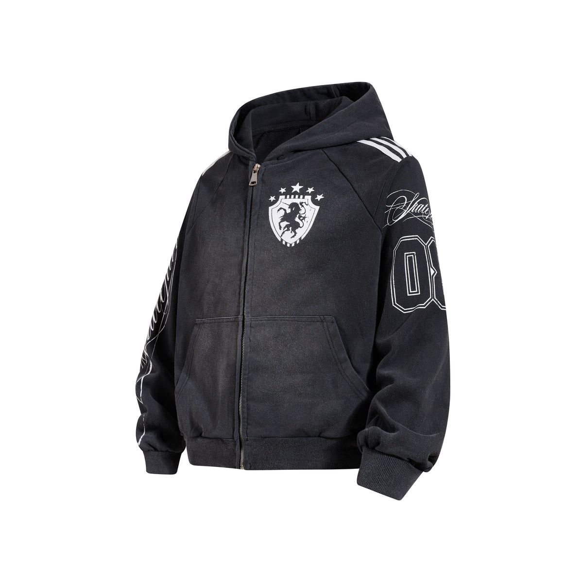 Madxmarx Washed Crest Graphic Zip-Up Hoodie