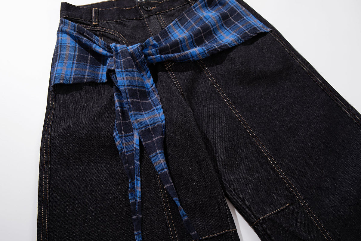 Madxmarx Plaid-Panel Wide-Leg Denim