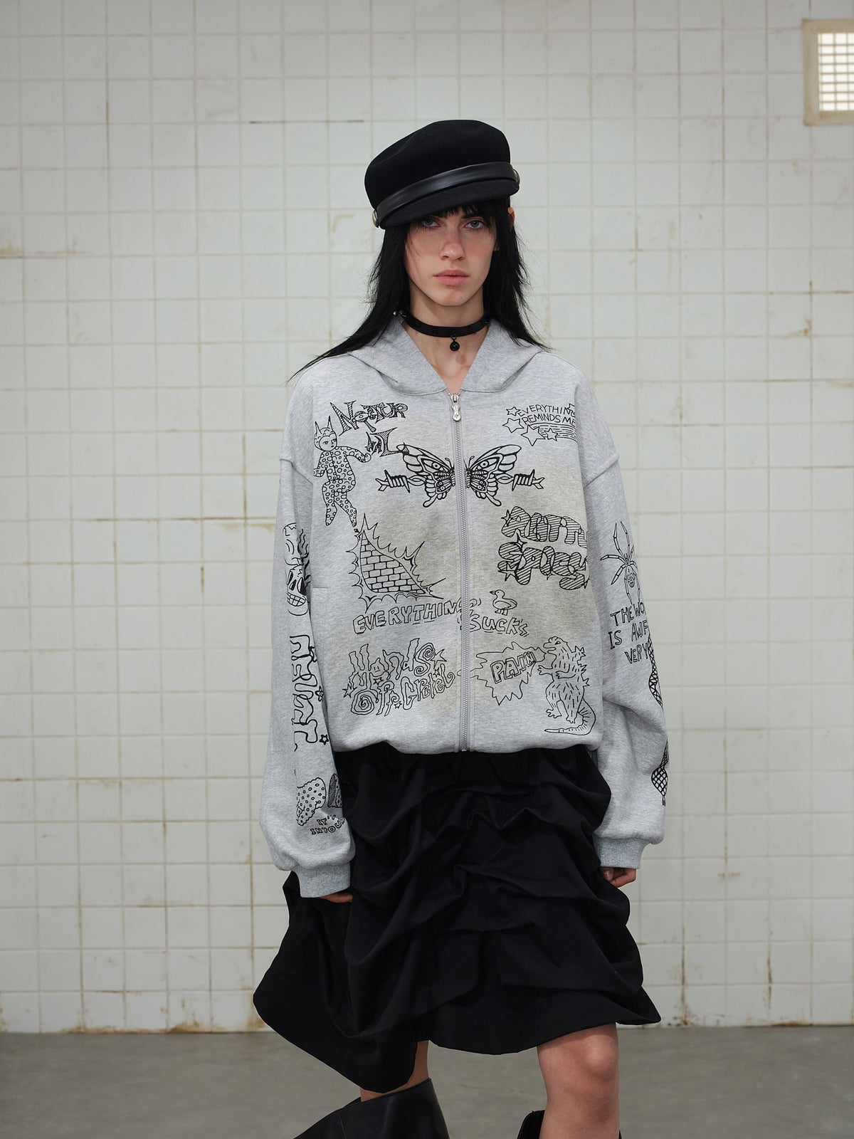 Madxmarx Doodle Graphic Zip Hoodie