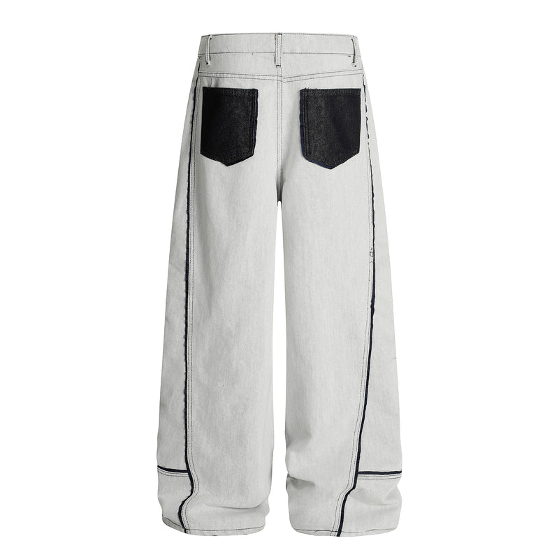 Madxmarx Contrast-Stitch Wide-Leg Denim Pants
