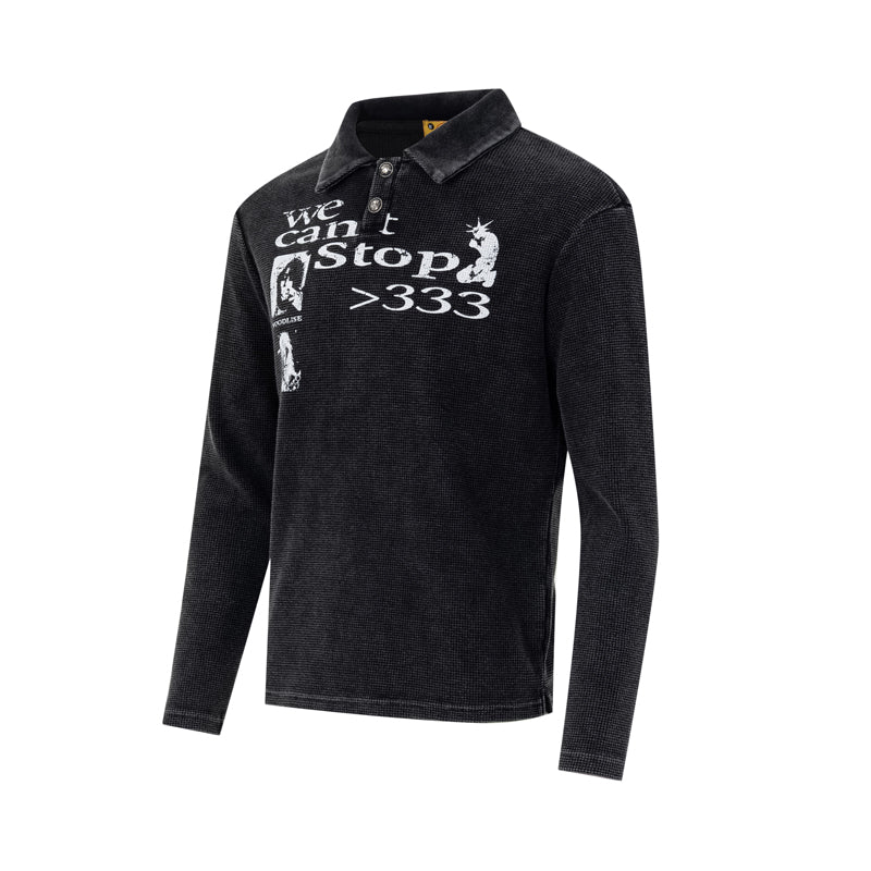 Madxmarx Washed Graphic Polo Long Sleeve