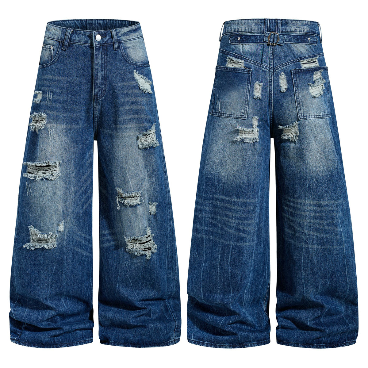 Madxmarx Distressed Wide-Leg Denim Jeans
