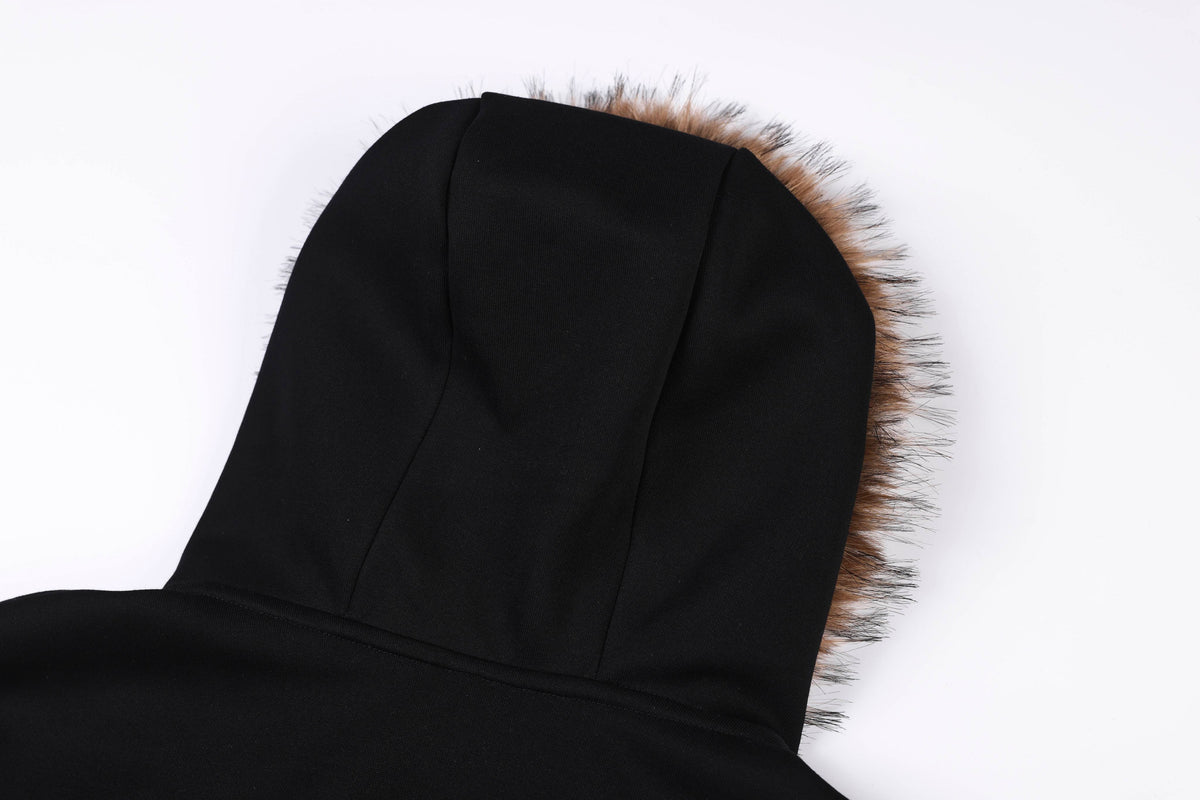 Madxmarx Faux Fur Trim Graphic Zip-Up Hoodie
