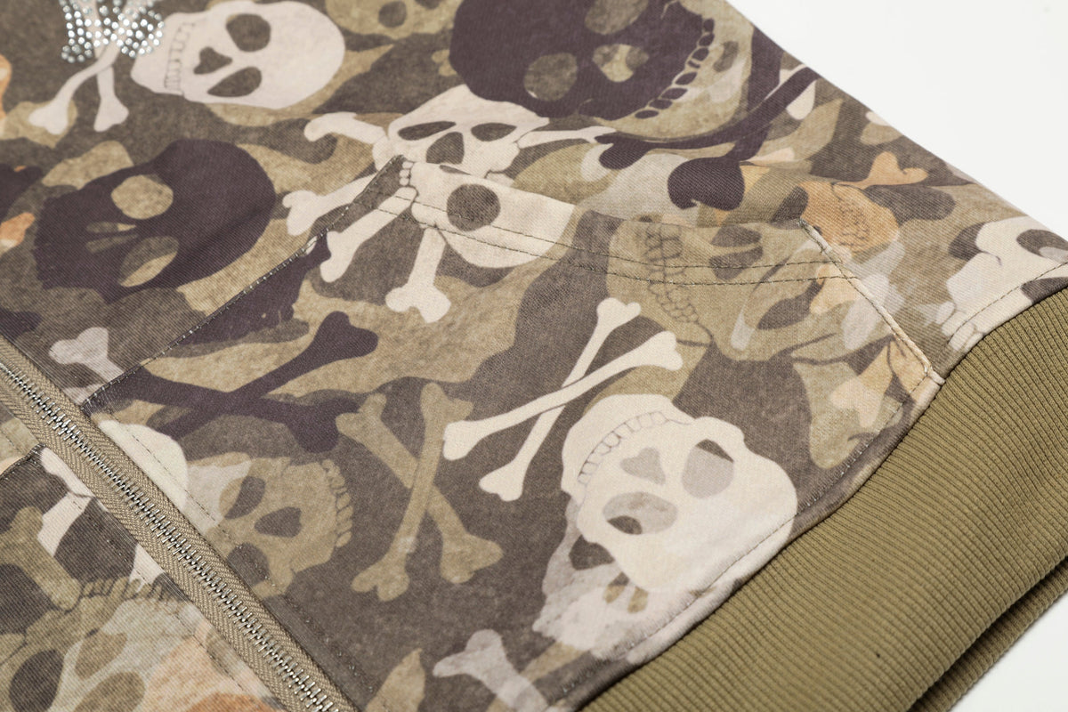 Madxmarx Kapuzenjacke mit Totenkopf-Camouflage und Fellbesatz