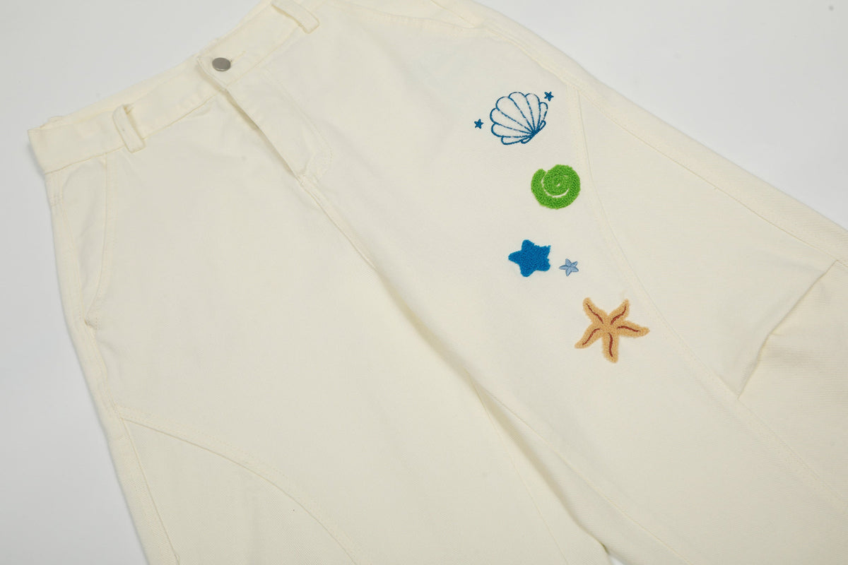 Madxmarx Sea Shell Embroidered Cargo Pants