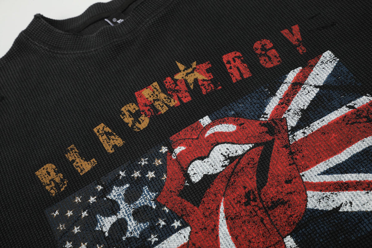 Madxmarx Vintage Graphic Waffle Long Sleeve Tee