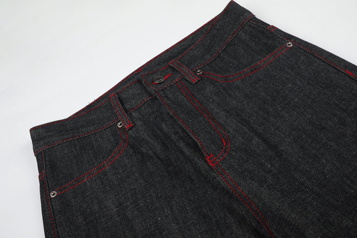Madxmarx Contrast Stitch Graphic Wide-Leg Jeans