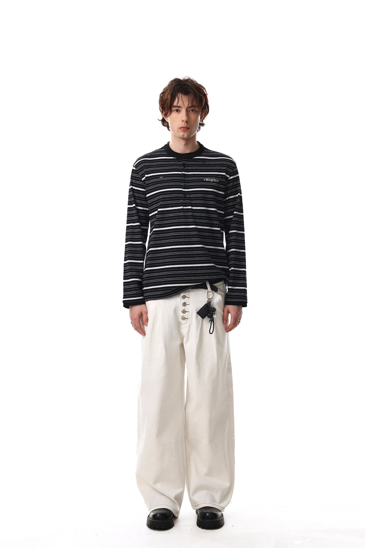 Madxmarx Striped Henley Long Sleeve Tee