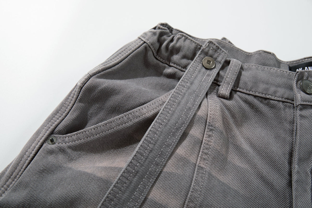 Madxmarx Strap-Detail Washed Wide-Leg Jeans