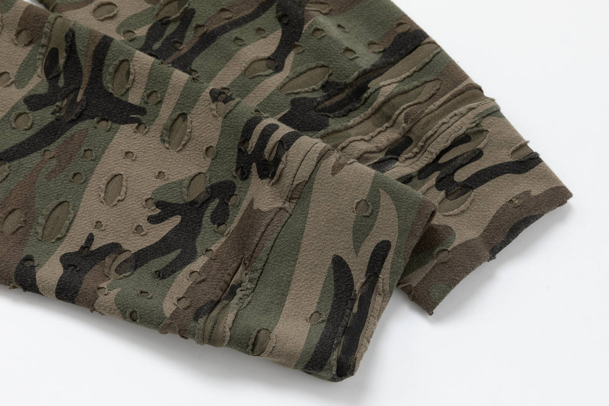 Madxmarx Layered Camo Sleeve Washed T-Shirt