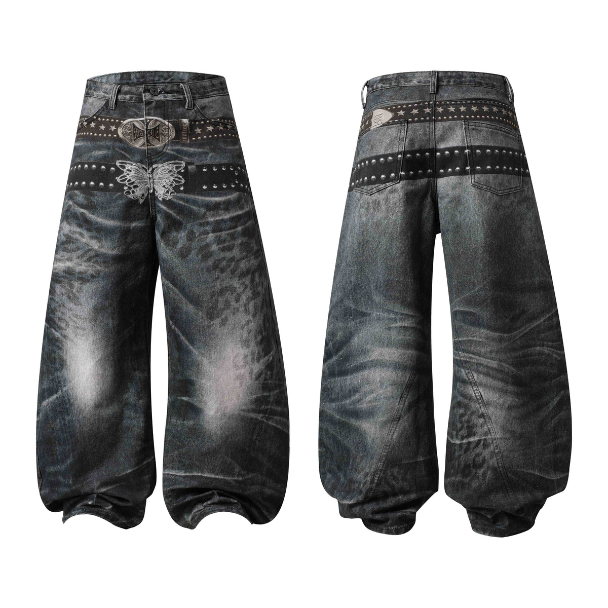 Madxmarx Washed Studded Wide-Leg Jeans
