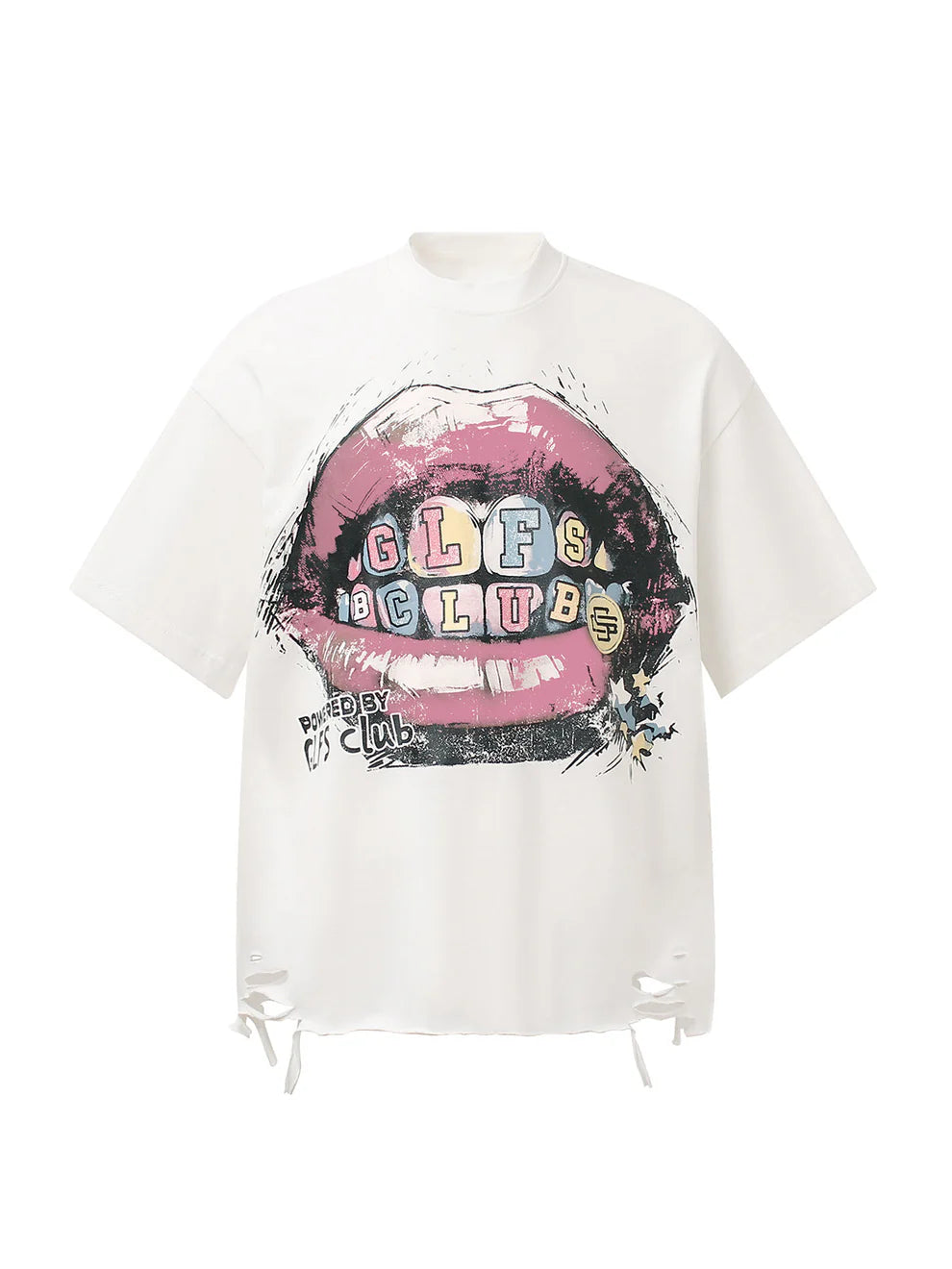 T-shirt grafica con scritta retrò a labbra