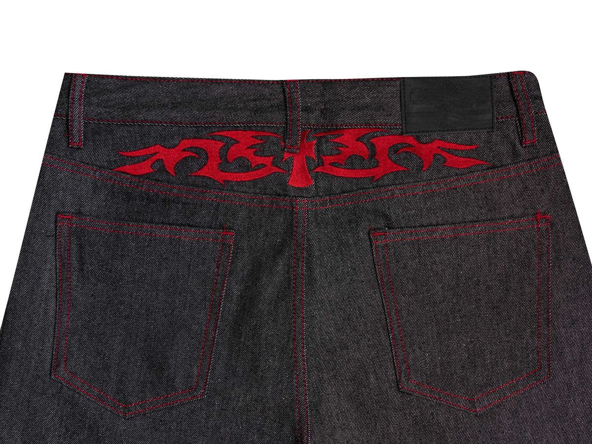 Madxmarx Contrast Stitch Script Wide-Leg Jeans