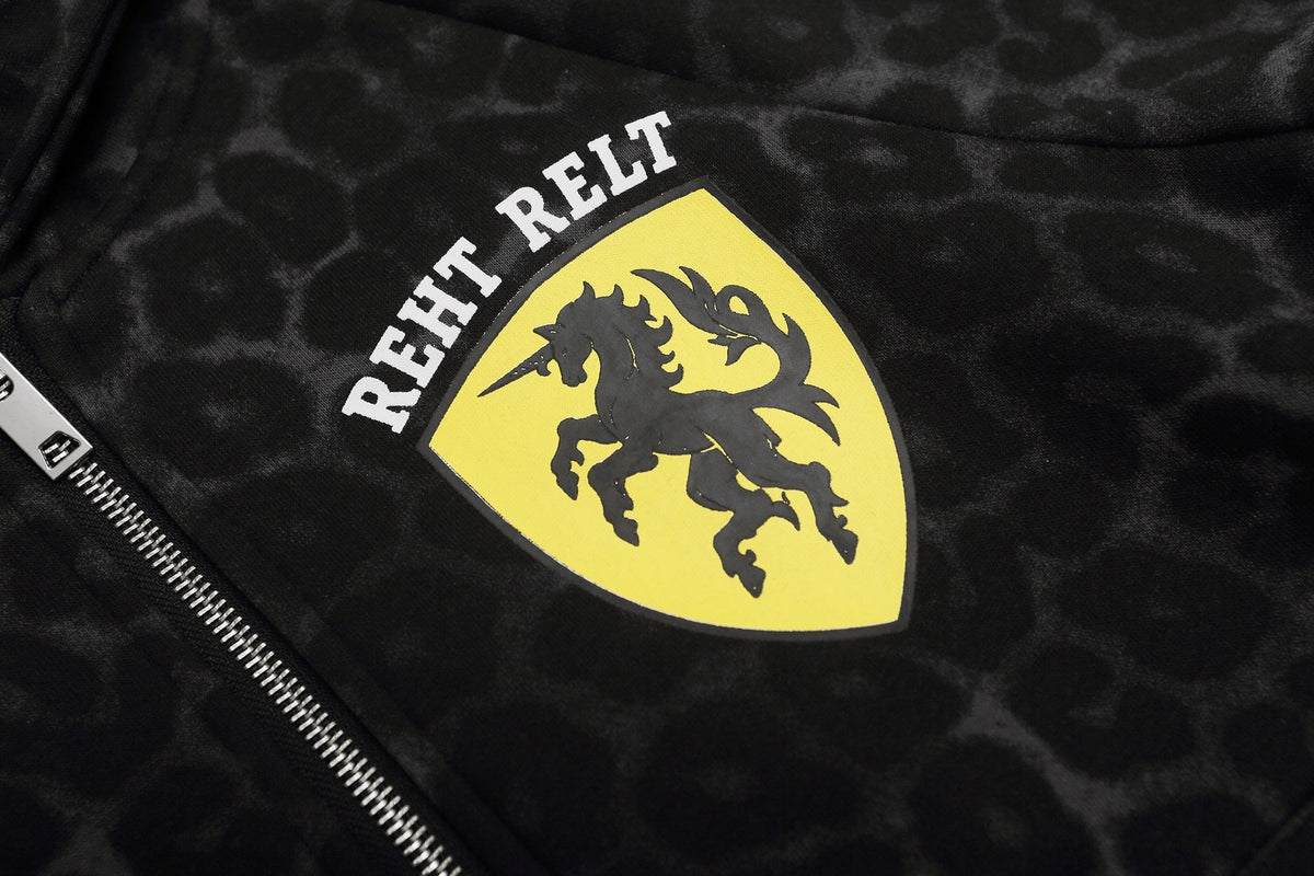 Madxmarx Leopard Stripe Crest Zip-Up Hoodie