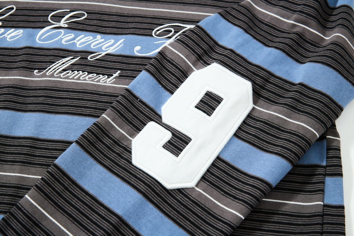 Madxmarx Striped Embroidered Rugby Polo Long Sleeve