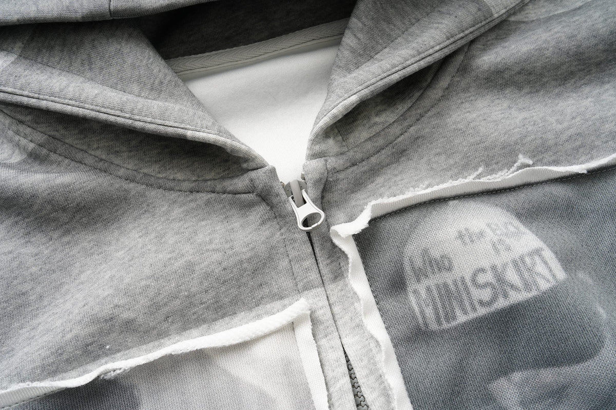 Madxmarx Striped Portrait Zip-Up Hoodie