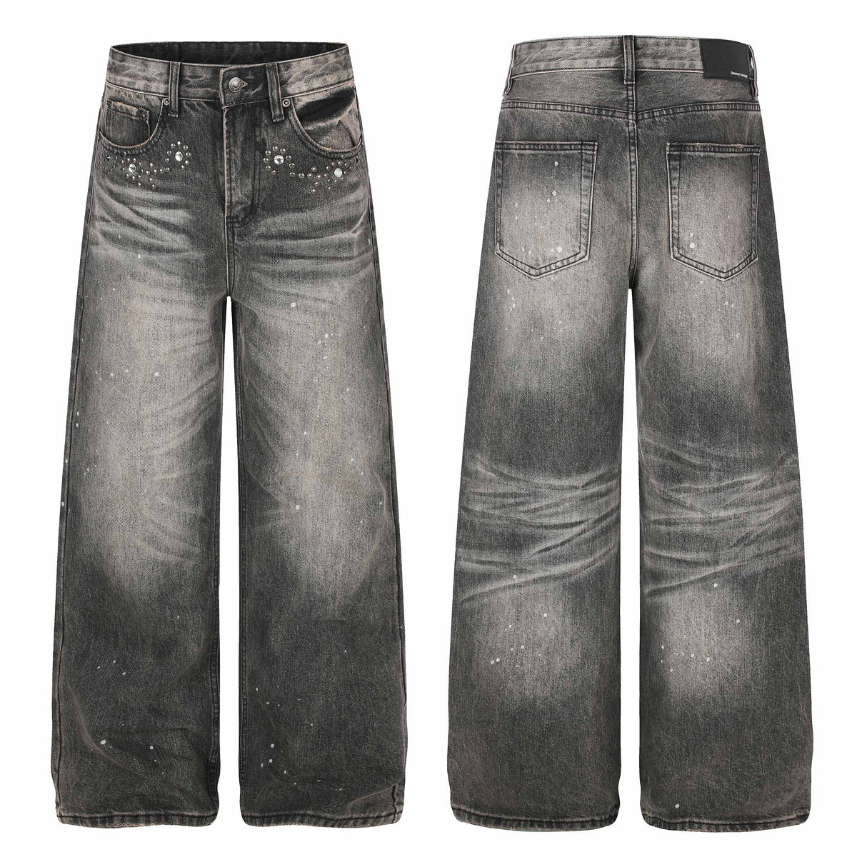 Madxmarx Rhinestone Washed Wide-Leg Jeans