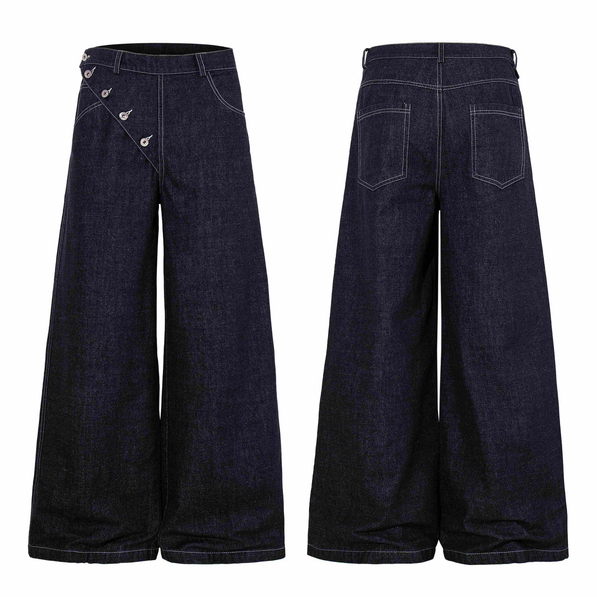 Madxmarx Asymmetric Button Wide-Leg Jeans