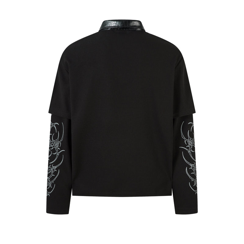 Madxmarx Barbed Poetry Layered Collar Long Sleeve Polo