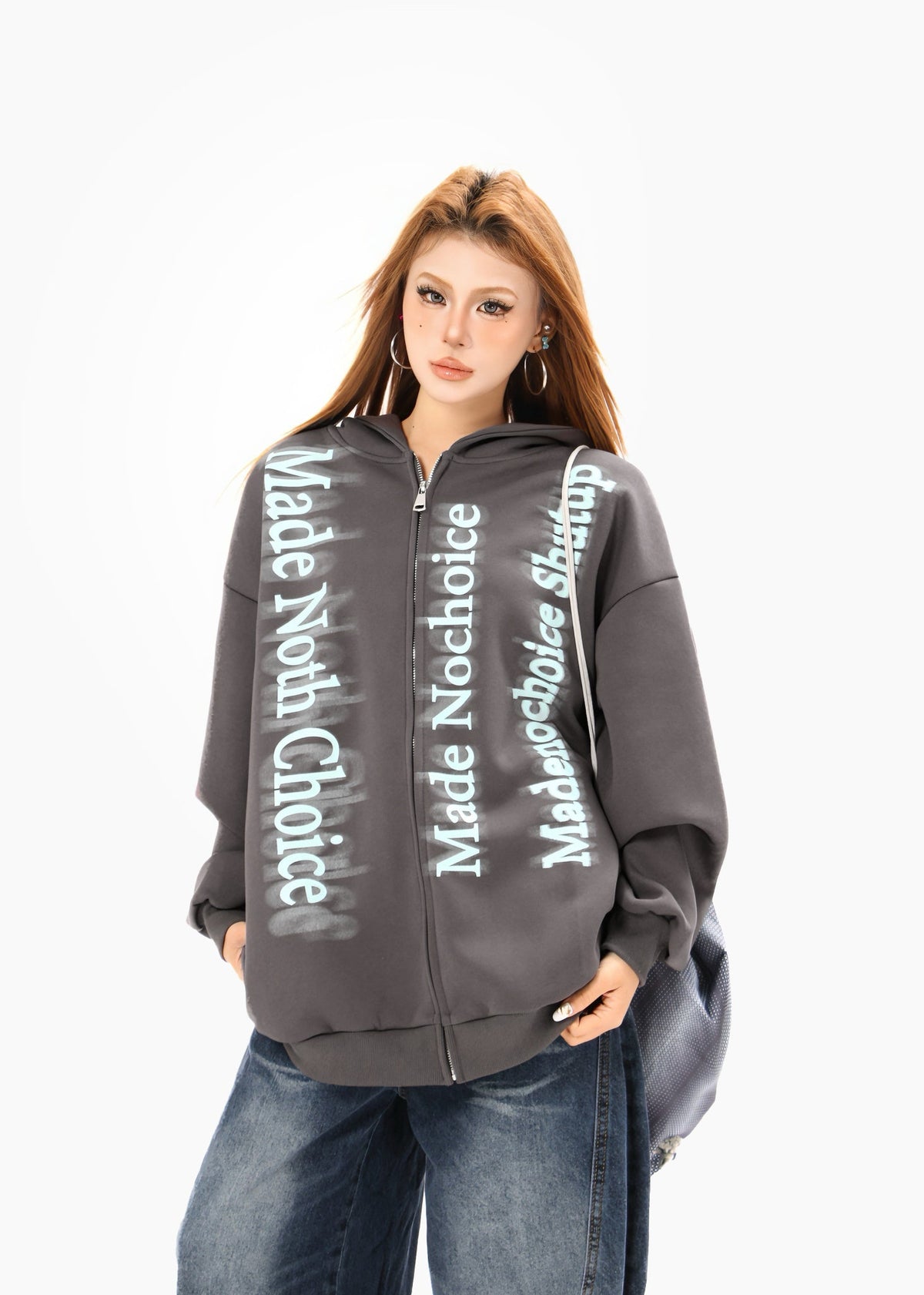 Madxmarx Gradient Letter Zip Hoodie