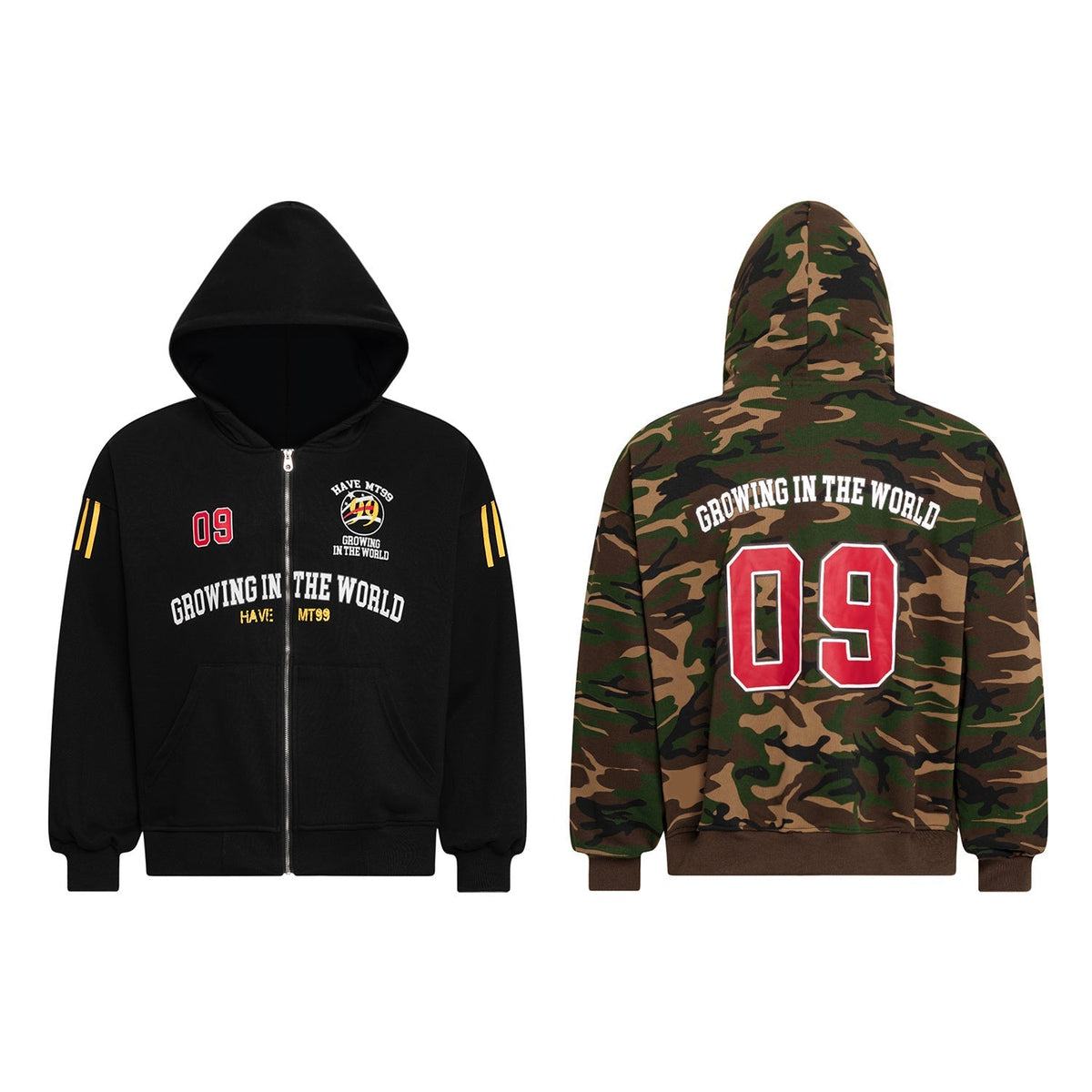 Madxmarx Split Camouflage Zip-Up Hoodie