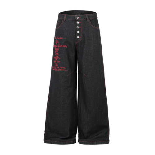 Jeans de pierna ancha con bordado de puntada roja Madxmarx - M / Negro