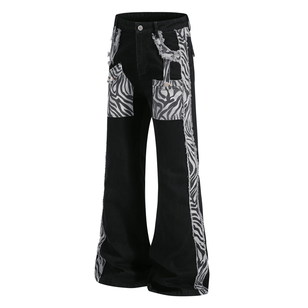 Madxmarx Zebra Panel Cargo Flared Jeans