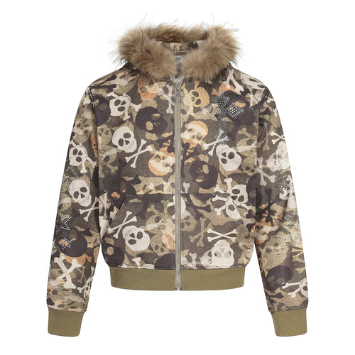 Madxmarx Skull Camo Fur-Trim Hoodie Jacket - S / Camo