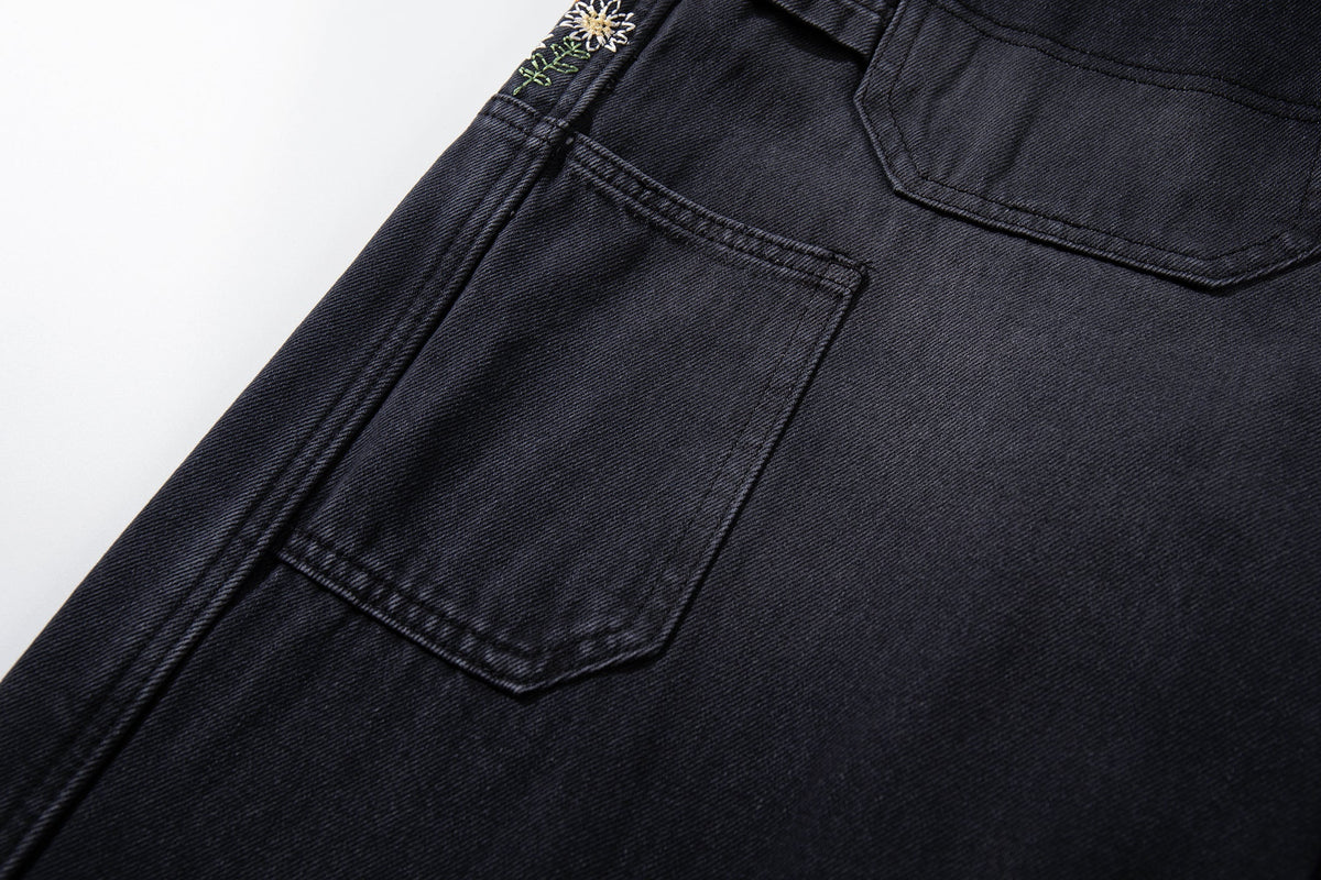 Madxmarx Floral Embroidered Wide-Leg Denim
