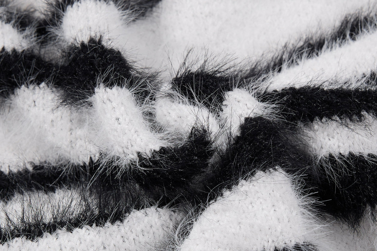 Madxmarx Fuzzy Zebra Graphic Zip-Up Sweater
