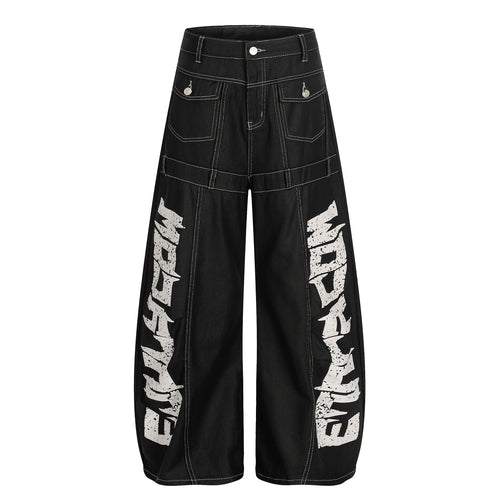 Madxmarx Bedruckte weite Jeanshose mit Kontrastnähten - XS / Schwarz