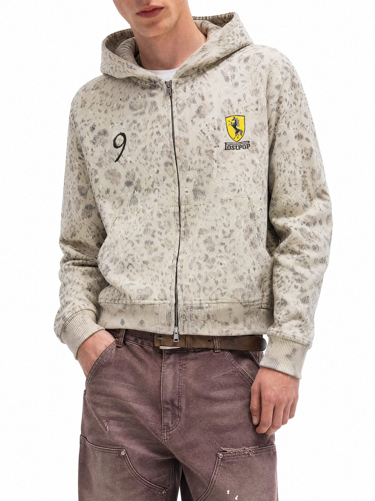 Madxmarx Leopard Graphic Zip-Up Hoodie