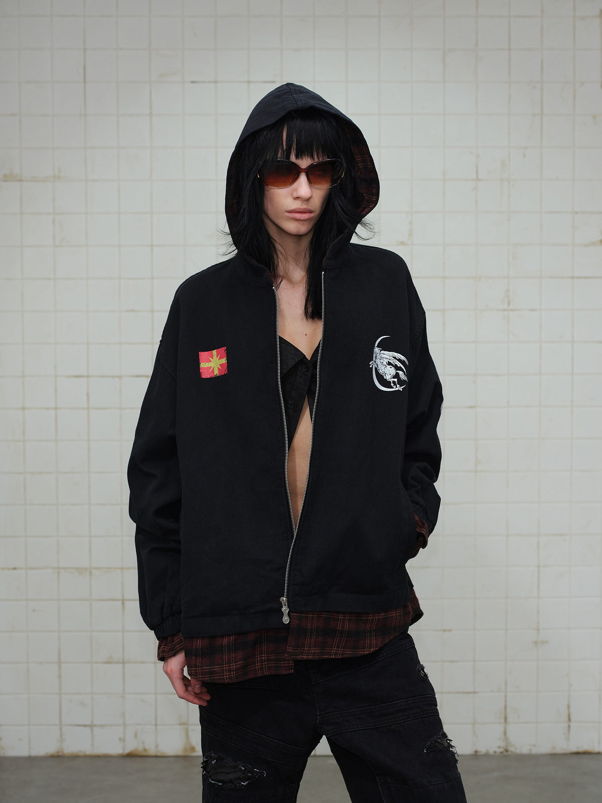 Madxmarx Plaid-Lined Zip Hoodie