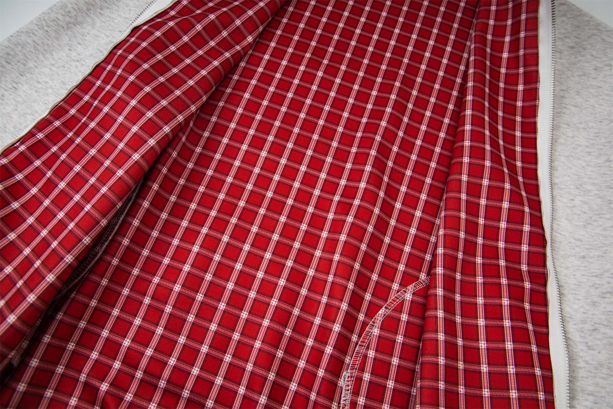 Madxmarx Plaid-Lined Minimal Zip Hoodie