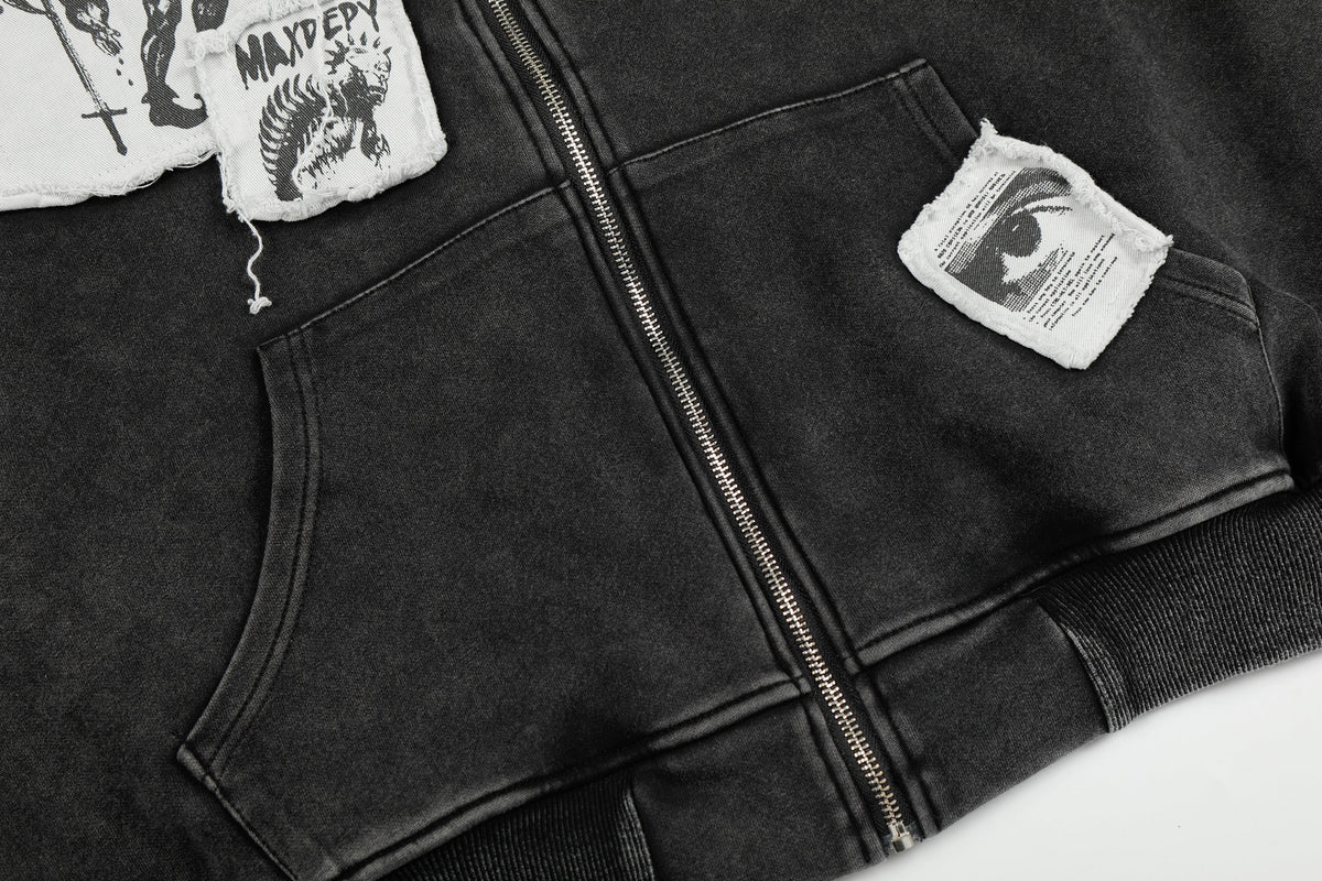Madxmarx Distressed Graphic Zip Hoodie