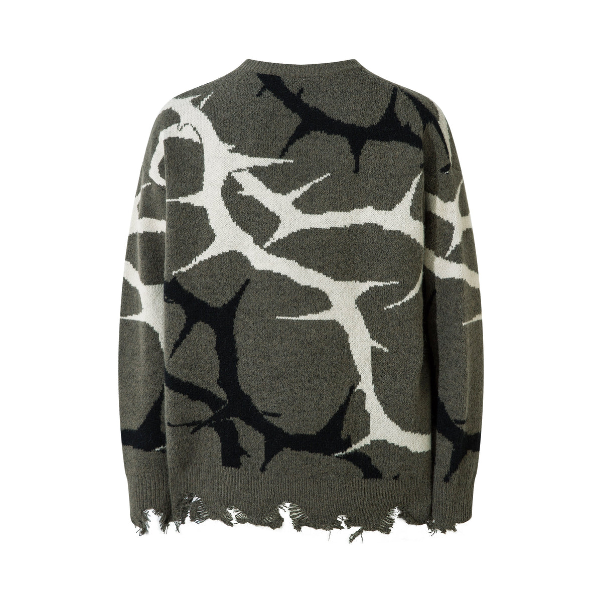 Madxmarx Abstract Camo Distressed Knit Sweater