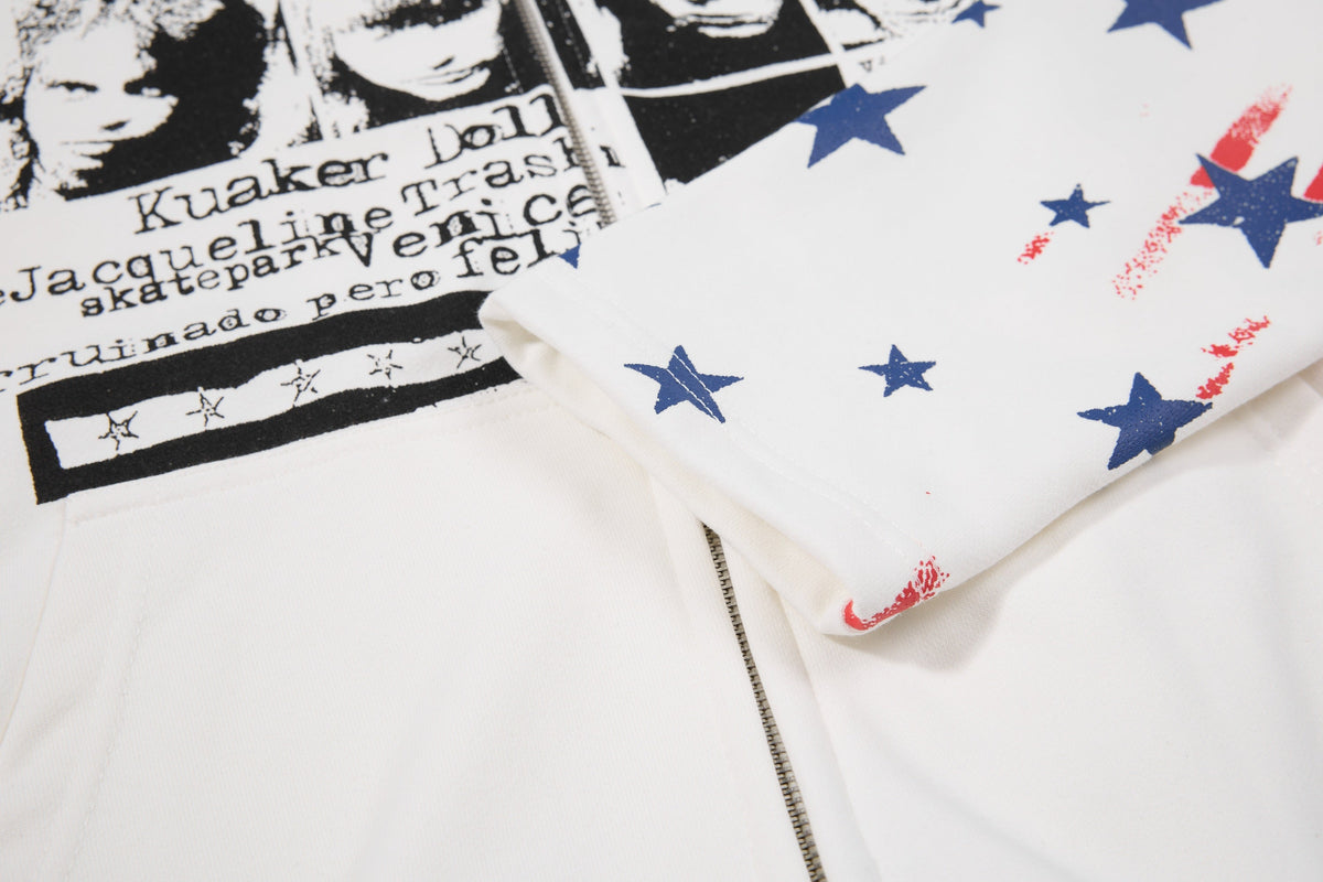 Madxmarx Star Sleeve Graphic Zip-Up Hoodie