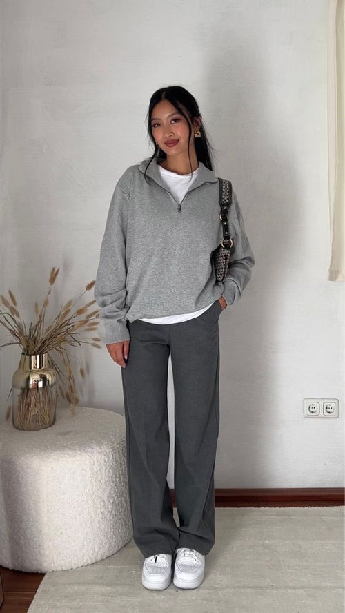 Sudadera oversize con cordones - S / gris claro