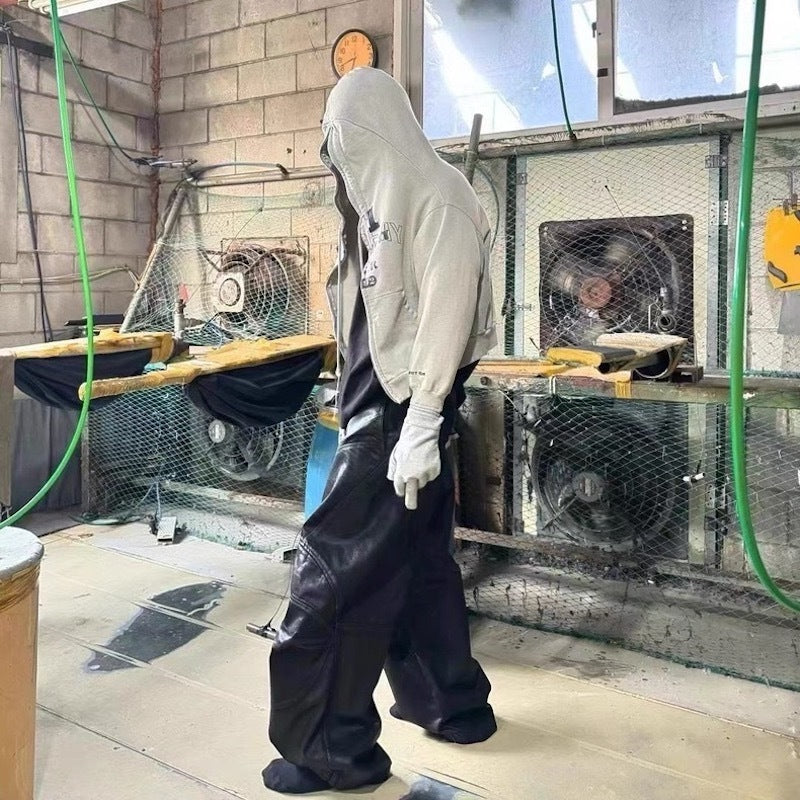 Pantalon en jean et cuir à surpiqûres incurvées Madxmarx
