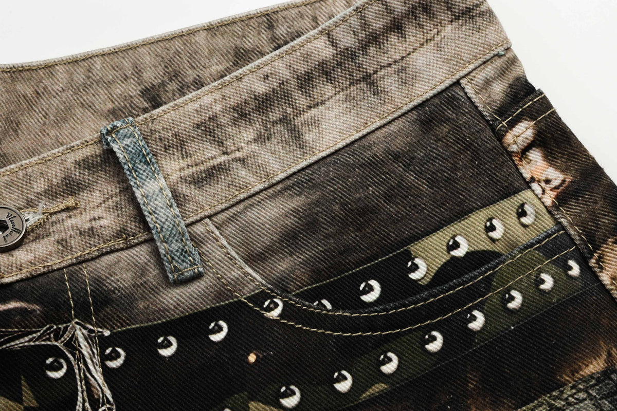 Madxmarx Vintage Chain Patchwork Wide-Leg Jeans