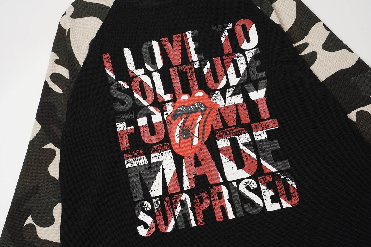 Madxmarx Striped Sleeve Gothic Graphic Long Sleeve Tee