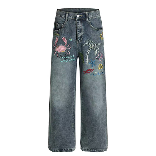 Madxmarx Tropical Embroidered Denim Jeans - S / Blue