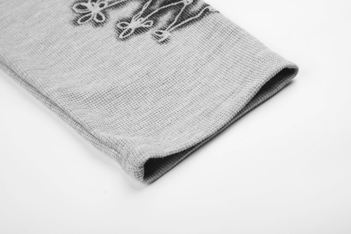Madxmarx Vintage Skeleton Graphic Waffle Long Sleeve Tee