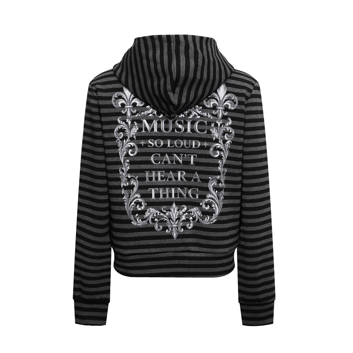 Madxmarx Fleur-De-Lis Striped Zip-Up Hoodie