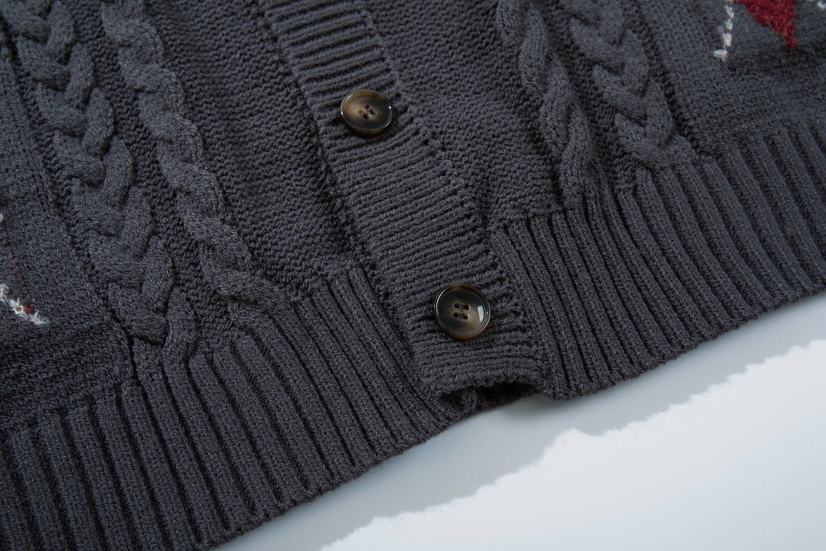 Madxmarx Argyle Cable Knit Cardigan