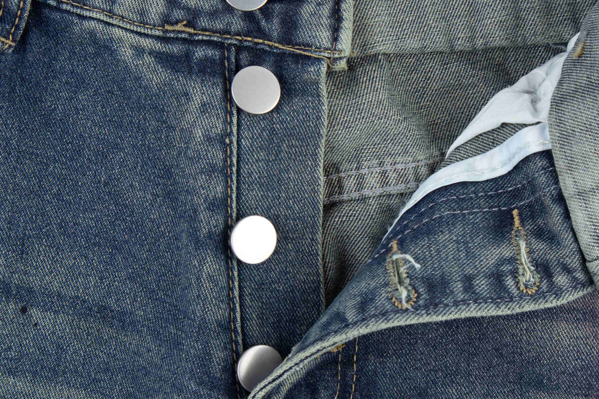 Madxmarx Distressed-Jeans mit weitem Bein in Washed-Optik