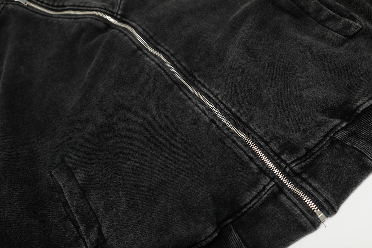 Madxmarx Asymmetric Zip Washed Hoodie Jacket